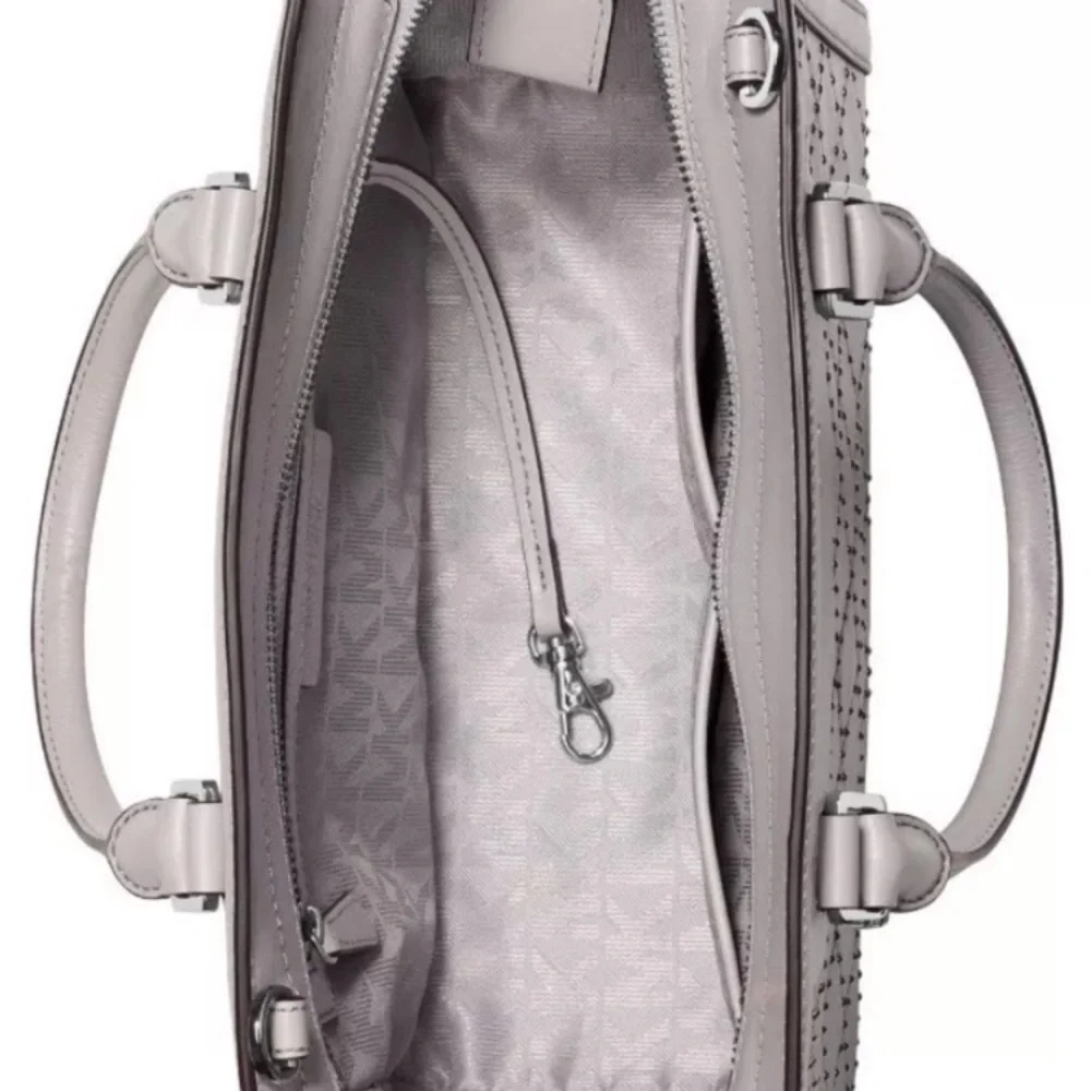 Michael Kors Selma Medium Studded Satchel Pearl Grey NWT